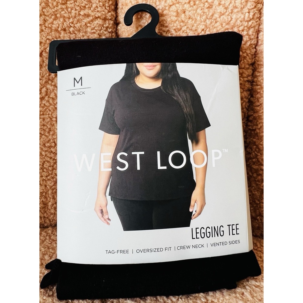 West Loop Womens Short Sleeve Legging Tee Medium Black Vented Sides NEW